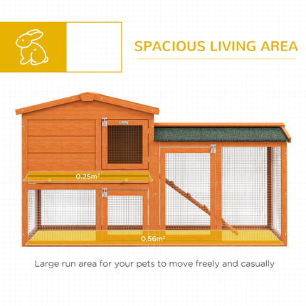 Two-Tier Rabbit Hutch with Run, Ramp & Slide-Out Tray for Garden - Orange