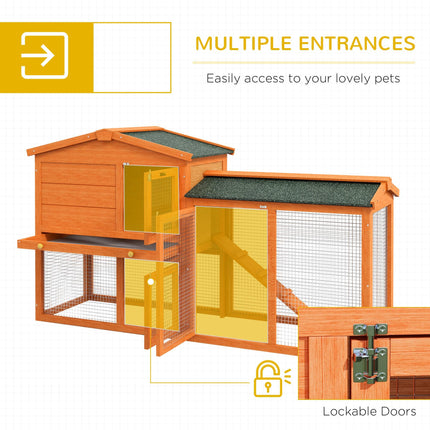 Two-Tier Rabbit Hutch with Run, Ramp & Slide-Out Tray for Garden - Orange