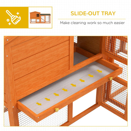 Two-Tier Rabbit Hutch with Run, Ramp & Slide-Out Tray for Garden - Orange