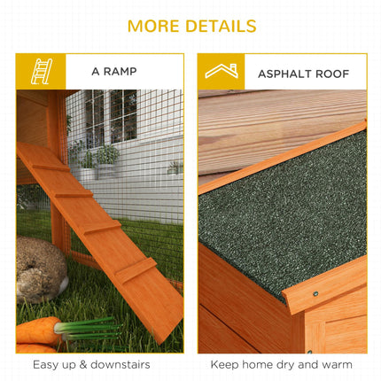 Two-Tier Rabbit Hutch with Run, Ramp & Slide-Out Tray for Garden - Orange