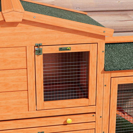 Two-Tier Rabbit Hutch with Run, Ramp & Slide-Out Tray for Garden - Orange