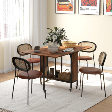 Six-Person Drop Leaf Dining Table with Storage and Wheels - Rustic Brown/Black