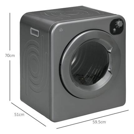 6kg Vented Tumble Dryer with 7 Programs, Freestanding, Wall Mounted & Stackable - Grey