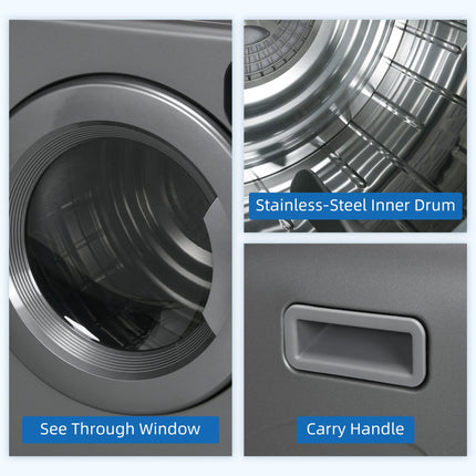 6kg Vented Tumble Dryer with 7 Programs, Freestanding, Wall Mounted & Stackable - Grey