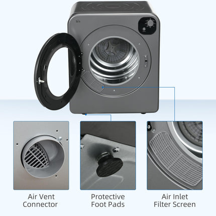 6kg Vented Tumble Dryer with 7 Programs, Freestanding, Wall Mounted & Stackable - Grey
