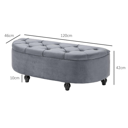 Velvet-Feel Half Circle Storage Ottoman with Button Tufting - Dark Grey