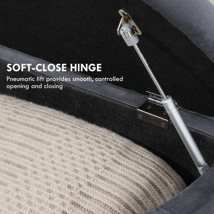 Velvet-Feel Half Circle Storage Ottoman with Button Tufting - Dark Grey