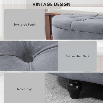 Velvet-Feel Half Circle Storage Ottoman with Button Tufting - Dark Grey