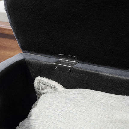 Velvet-Feel Half Circle Storage Ottoman with Button Tufting - Dark Grey