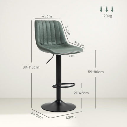 Set of 2 Retro Tub Bar Stools with Backrest - Green