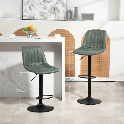 Set of 2 Retro Tub Bar Stools with Backrest - Green
