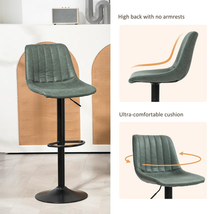 Set of 2 Retro Tub Bar Stools with Backrest - Green