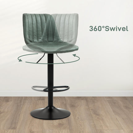 Set of 2 Retro Tub Bar Stools with Backrest - Green