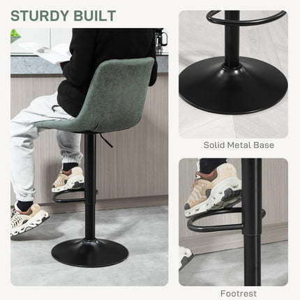 Set of 2 Retro Tub Bar Stools with Backrest - Green