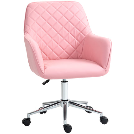 Leather-Feel Fabric Office Desk Swivel Chair with Adjustable Height and Wheels - Pink