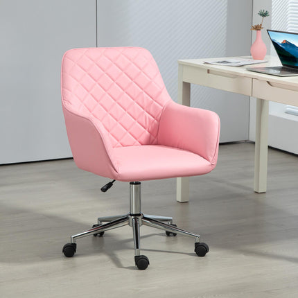 Leather-Feel Fabric Office Desk Swivel Chair with Adjustable Height and Wheels - Pink