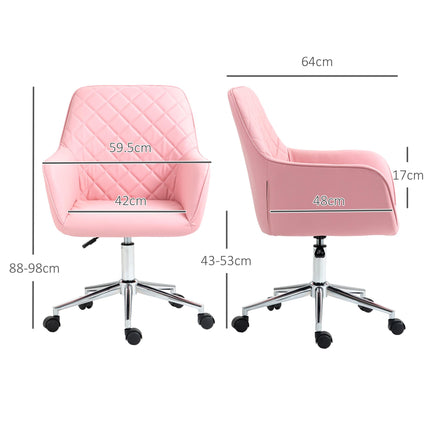 Leather-Feel Fabric Office Desk Swivel Chair with Adjustable Height and Wheels - Pink