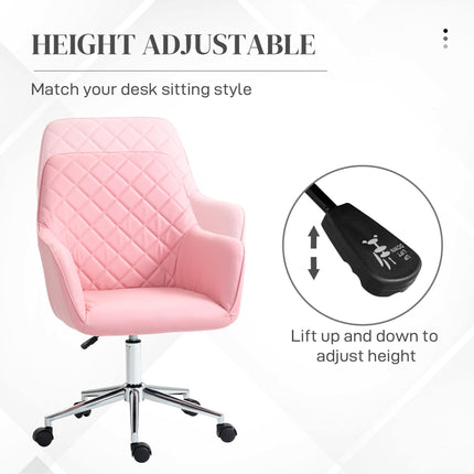 Leather-Feel Fabric Office Desk Swivel Chair with Adjustable Height and Wheels - Pink