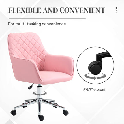 Leather-Feel Fabric Office Desk Swivel Chair with Adjustable Height and Wheels - Pink