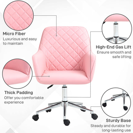 Leather-Feel Fabric Office Desk Swivel Chair with Adjustable Height and Wheels - Pink