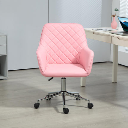 Leather-Feel Fabric Office Desk Swivel Chair with Adjustable Height and Wheels - Pink