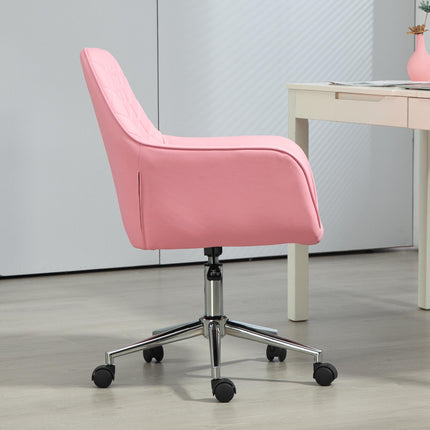 Leather-Feel Fabric Office Desk Swivel Chair with Adjustable Height and Wheels - Pink
