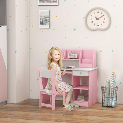 Kids 2 Piece Desk and Chair Set with Storage - Pink