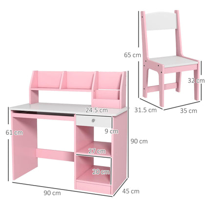 Kids 2 Piece Desk and Chair Set with Storage - Pink