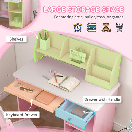 Kids 2 Piece Desk and Chair Set with Storage - Pink