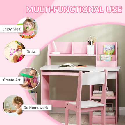 Kids 2 Piece Desk and Chair Set with Storage - Pink