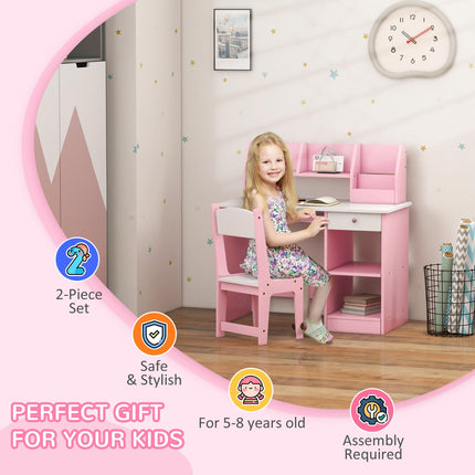 Kids 2 Piece Desk and Chair Set with Storage - Pink