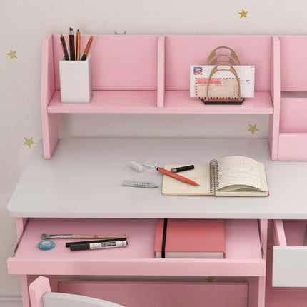 Kids 2 Piece Desk and Chair Set with Storage - Pink