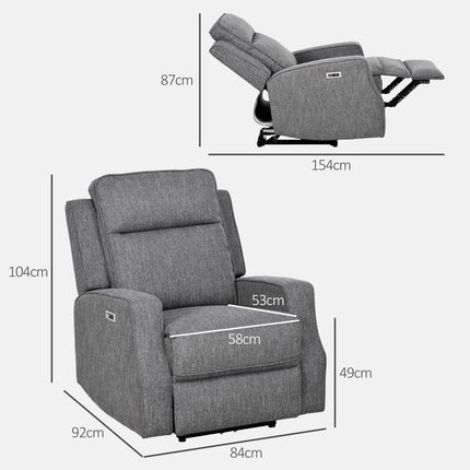 150° Electric Recliner Chair with USB Port and Footrest - Charcoal Grey