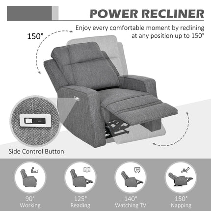 150° Electric Recliner Chair with USB Port and Footrest - Charcoal Grey