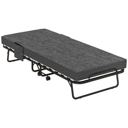 Folding Guest Bed with 10cm Mattress and Side Pockets - Dark Grey