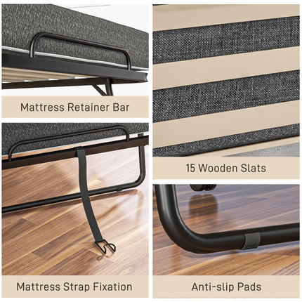 Folding Guest Bed with 10cm Mattress and Side Pockets - Dark Grey
