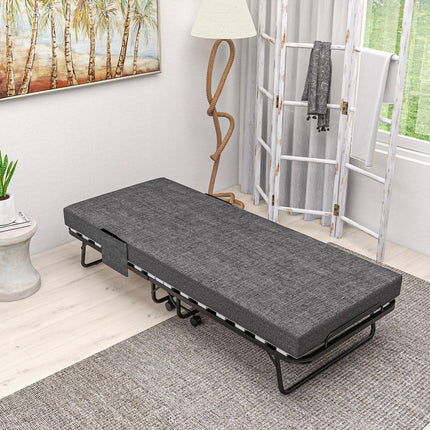 Folding Guest Bed with 10cm Mattress and Side Pockets - Dark Grey