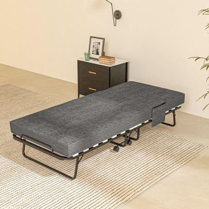 Folding Guest Bed with 10cm Mattress and Side Pockets - Dark Grey