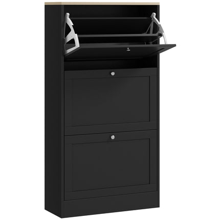 Modern Compact Three-Drawer Shoe Storage Cabinet with Adjustable Shelves - Black