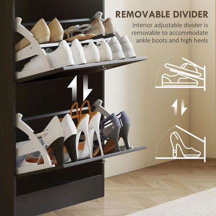 Modern Compact Three-Drawer Shoe Storage Cabinet with Adjustable Shelves - Black
