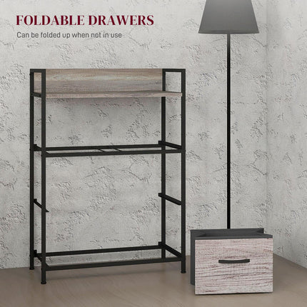 Rustic Chest of Four Fabric Drawers with Steel Frame - Grey Wood Effect
