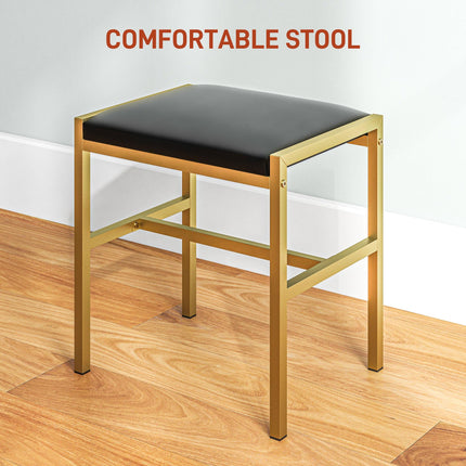 Dressing Table Set with Storage, Stool & Hollywood Lights - Black
