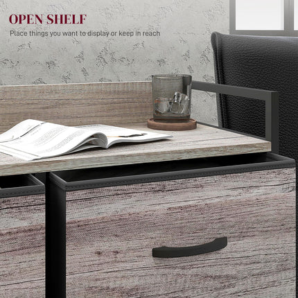 Rustic Chest of Six Fabric Drawers with Steel Frame - Grey Wood Effect