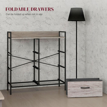 Rustic Chest of Six Fabric Drawers with Steel Frame - Grey Wood Effect