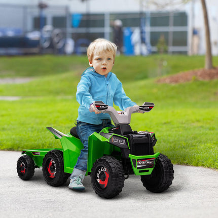 6V Toddler Quad Bike with Back Trailer for Ages 18-36 Months - Green