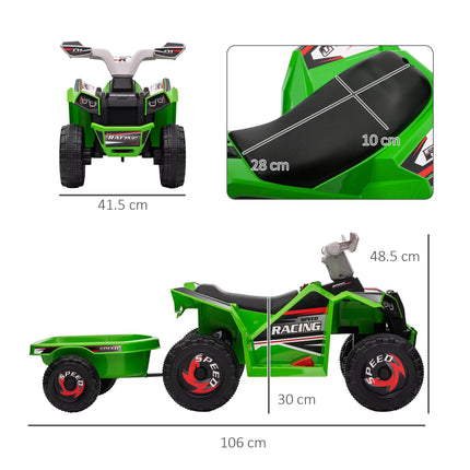 6V Toddler Quad Bike with Back Trailer for Ages 18-36 Months - Green