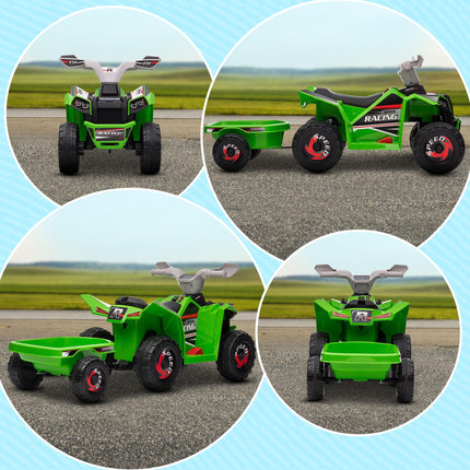 6V Toddler Quad Bike with Back Trailer for Ages 18-36 Months - Green