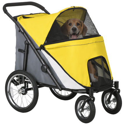 Foldable Pet Stroller for Medium & Large Dogs and Cats with Washable Cushion, Storage Bags & Safety Leash - Yellow