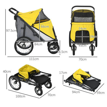 Foldable Pet Stroller for Medium & Large Dogs and Cats with Washable Cushion, Storage Bags & Safety Leash - Yellow