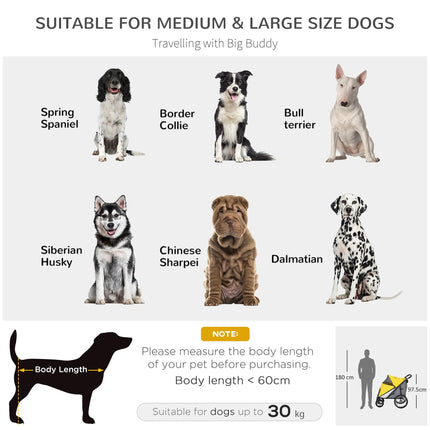Foldable Pet Stroller for Medium & Large Dogs and Cats with Washable Cushion, Storage Bags & Safety Leash - Yellow